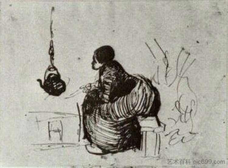 农妇，坐在火炉旁 Peasant Woman, Sitting by the Fire (1885; Nunen / Nuenen,Netherlands  )，文森特·梵高