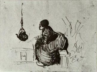 农妇，坐在火炉旁 Peasant Woman, Sitting by the Fire (1885; Nunen / Nuenen,Netherlands                     )，文森特·梵高