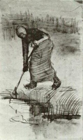 站在沟渠或水塘旁的农妇 Peasant Woman, Standing near a Ditch or Pool (1885; Nunen / Nuenen,Netherlands                     )，文森特·梵高
