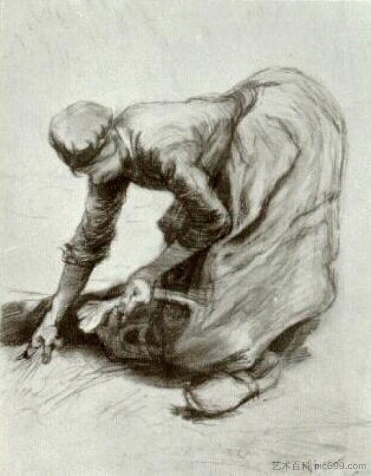 农妇，弯腰 Peasant Woman, Stooping (1885; Nunen / Nuenen,Netherlands  )，文森特·梵高