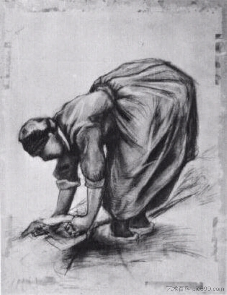 农妇，弯腰 Peasant Woman, Stooping (1885; Nunen / Nuenen,Netherlands  )，文森特·梵高