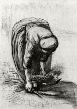弯腰拾荒的农妇 Peasant Woman Stooping and Gleaning (1885; Nunen / Nuenen,Netherlands                     )，文森特·梵高