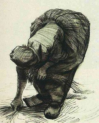 弯腰拾荒的农妇 Peasant Woman Stooping and Gleaning (1885; Nunen / Nuenen,Netherlands                     )，文森特·梵高