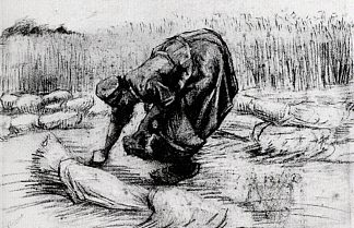 农妇，在麦捆之间弯腰 Peasant Woman, Stooping between Sheaves of Grain (1885; Nunen / Nuenen,Netherlands                     )，文森特·梵高