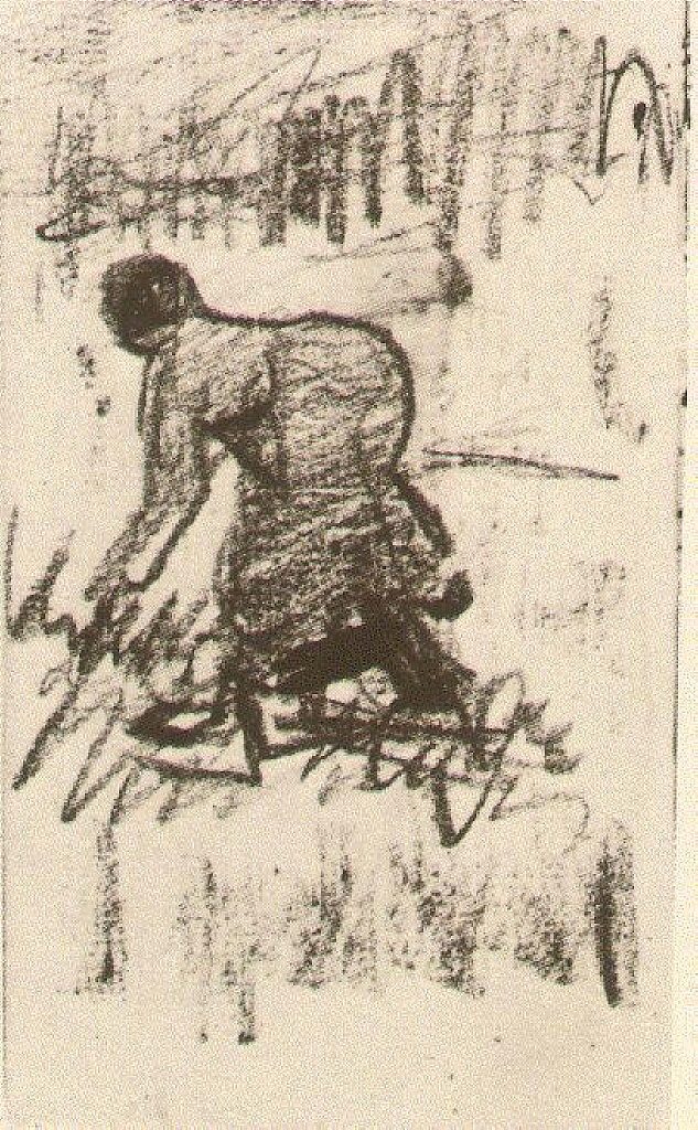 向左弯下腰的农妇 Peasant Woman, Stooping to the Left (c.1884; Nunen / Nuenen,Netherlands  )，文森特·梵高