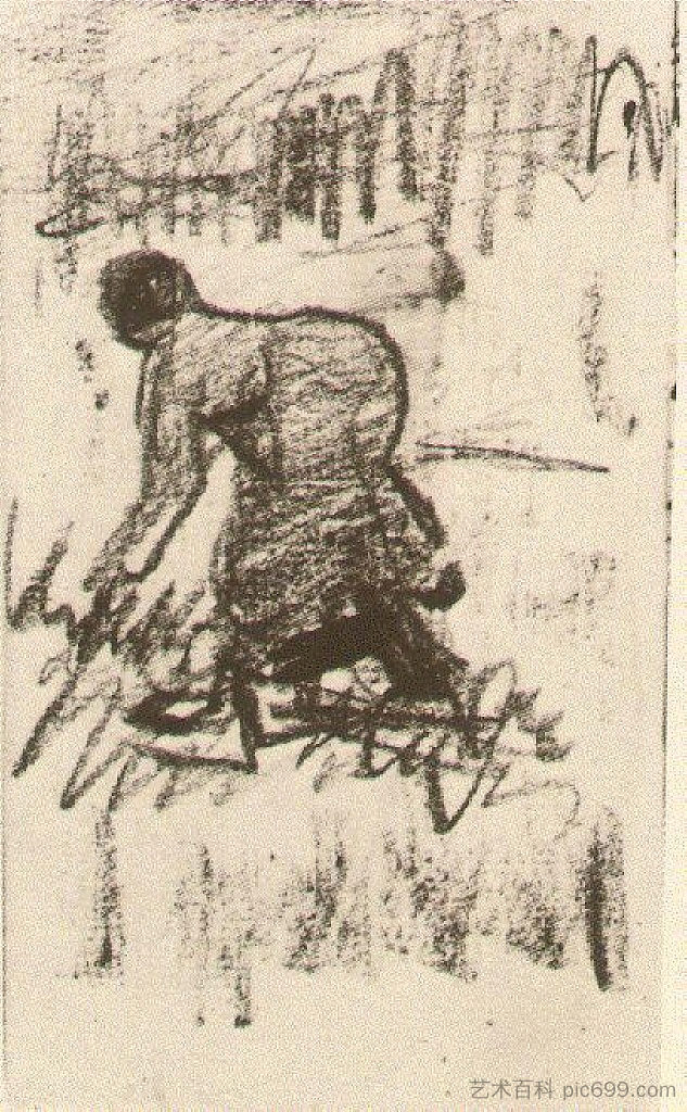 向左弯下腰的农妇 Peasant Woman, Stooping to the Left (c.1884; Nunen / Nuenen,Netherlands  )，文森特·梵高