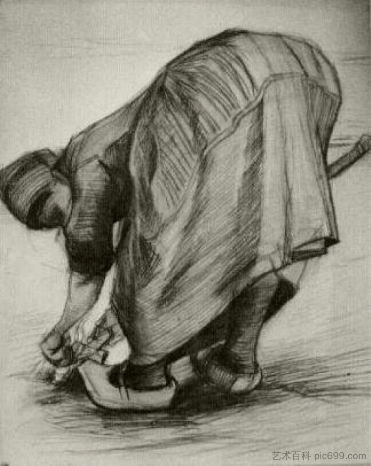 Peasant Woman, Stooping with Spade, Possibly Digging Up Carrots Peasant Woman, Stooping with Spade, Possibly Digging Up Carrots (c.1885; Nunen / Nuenen,Netherlands ),文森特·梵高