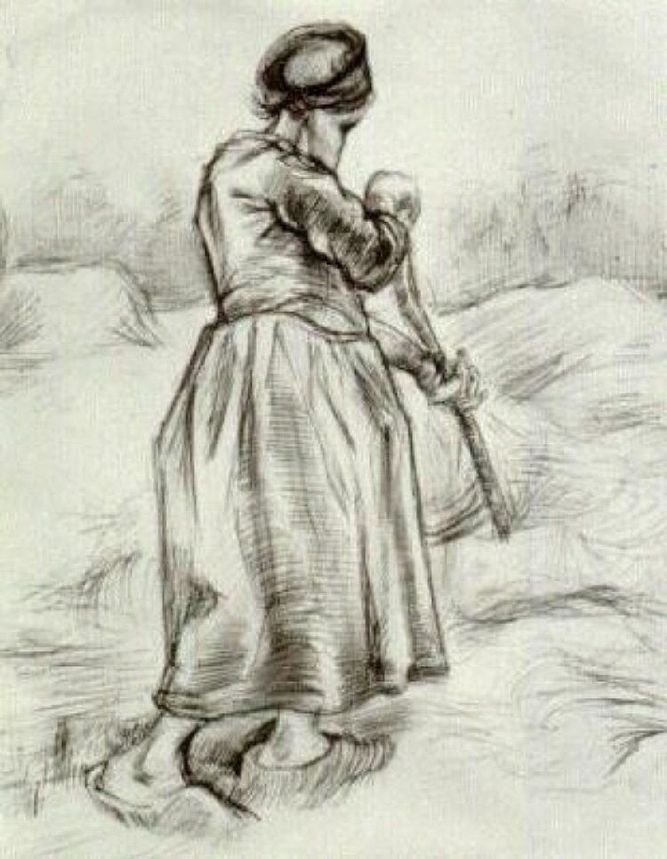 农妇，扔干草，从背后看 Peasant Woman, Tossing Hay, Seen from the Back (1885; Nunen / Nuenen,Netherlands  )，文森特·梵高