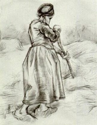 农妇，扔干草，从背后看 Peasant Woman, Tossing Hay, Seen from the Back (1885; Nunen / Nuenen,Netherlands                     )，文森特·梵高