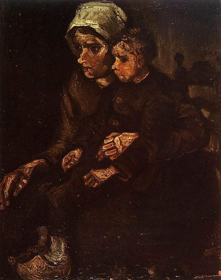 膝上抱着孩子的农妇 Peasant Woman with a Child in Her Lap (1885; Nunen / Nuenen,Netherlands  )，文森特·梵高