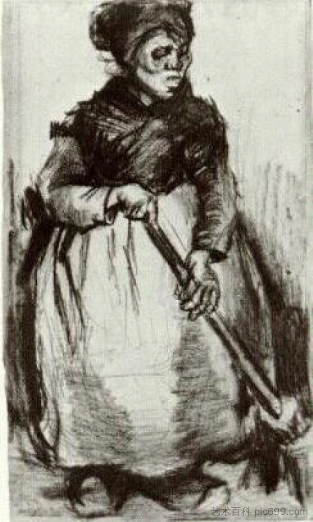 拿扫帚的农妇 Peasant Woman with Broom (1885; Nunen / Nuenen,Netherlands ),文森特·梵高