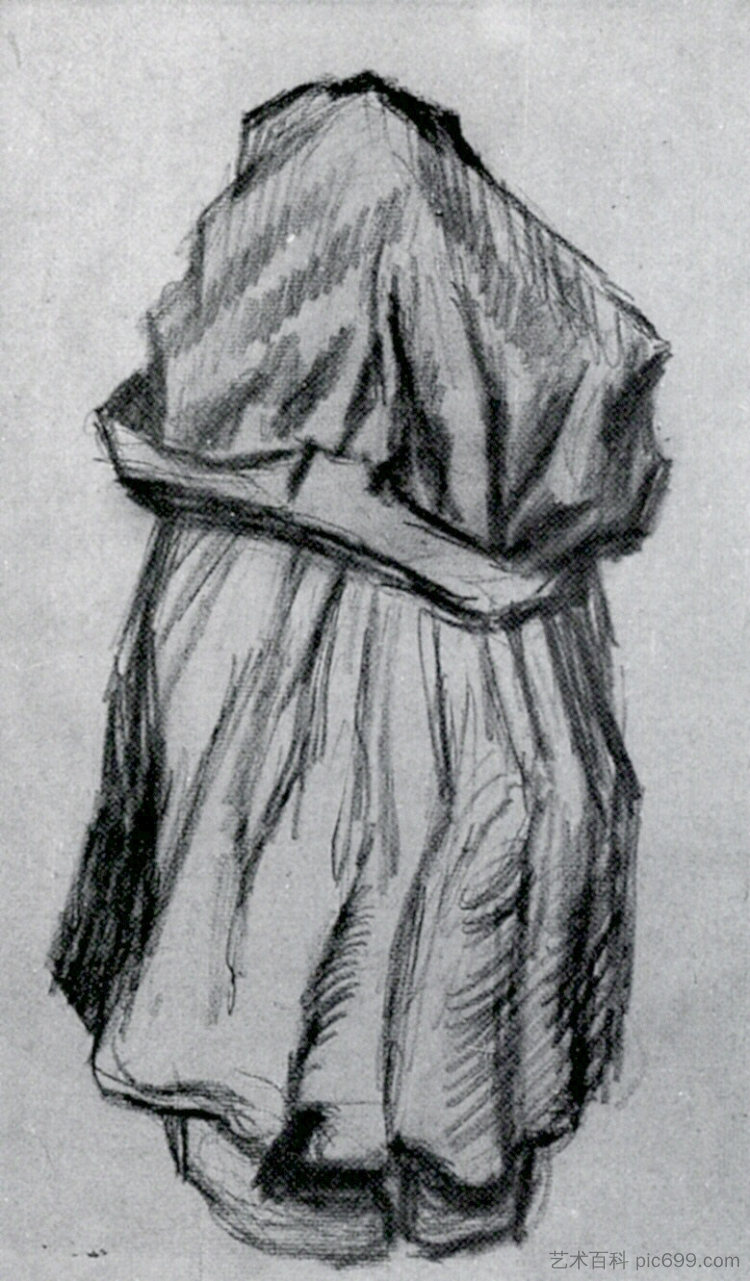 从背后看，头上披巾的农妇 Peasant Woman with Shawl over her Head, Seen from the Back (1885; Nunen / Nuenen,Netherlands  )，文森特·梵高