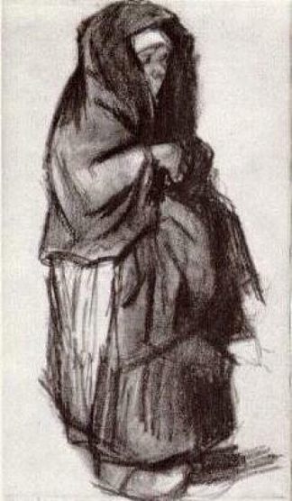 从侧面看，头上披巾的农妇 Peasant Woman with Shawl over her Head, Seen from the Side (1885; Nunen / Nuenen,Netherlands                     )，文森特·梵高