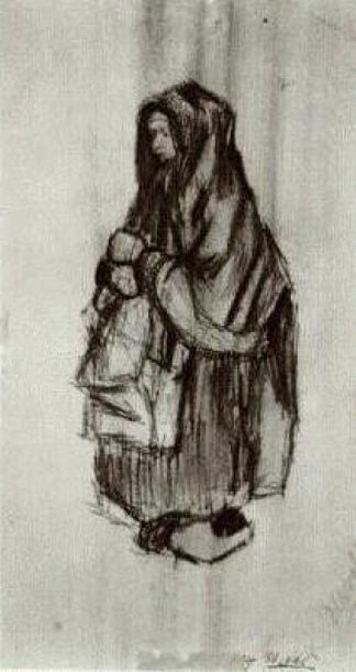 从侧面看，头上披巾的农妇 Peasant Woman with Shawl over her Head, Seen from the Side 2 (1885; Nunen / Nuenen,Netherlands                     )，文森特·梵高