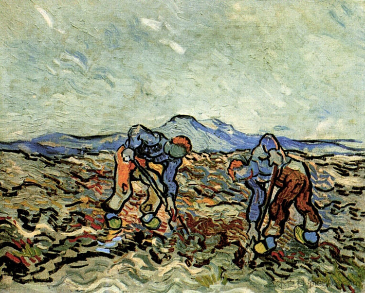 农民举起土豆 Peasants Lifting Potatoes (1890; Saint-rémy-de-provence,France  )，文森特·梵高