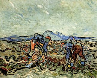 农民举起土豆 Peasants Lifting Potatoes (1890; Saint-rémy-de-provence,France                     )，文森特·梵高