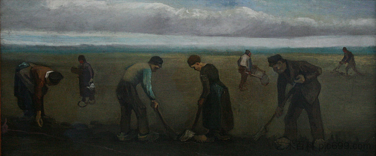 农民种土豆 Peasants planting potatoes (1884; Nunen / Nuenen,Netherlands  )，文森特·梵高