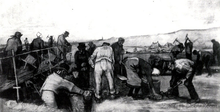 沙丘里的泥炭挖掘者 Peat Diggers in the Dunes (1883; Haag / Den Haag / La Haye / The Hague,Netherlands  )，文森特·梵高