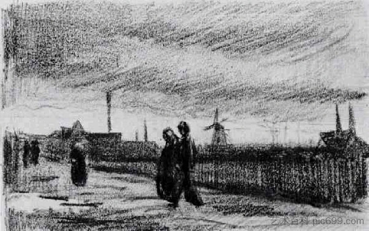 人们在埃因霍温散步 People Walking in Eindhoven (1885; Antwerp,Belgium ),文森特·梵高