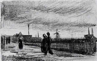 人们在埃因霍温散步 People Walking in Eindhoven (1885; Antwerp,Belgium                     )，文森特·梵高