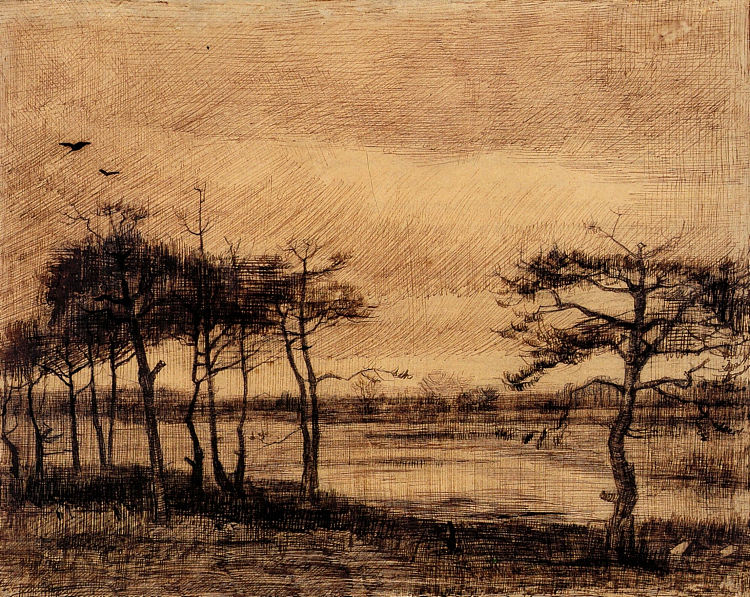 沼泽地里的松树 Pine Trees in the Fen (1884; Nunen / Nuenen,Netherlands  )，文森特·梵高