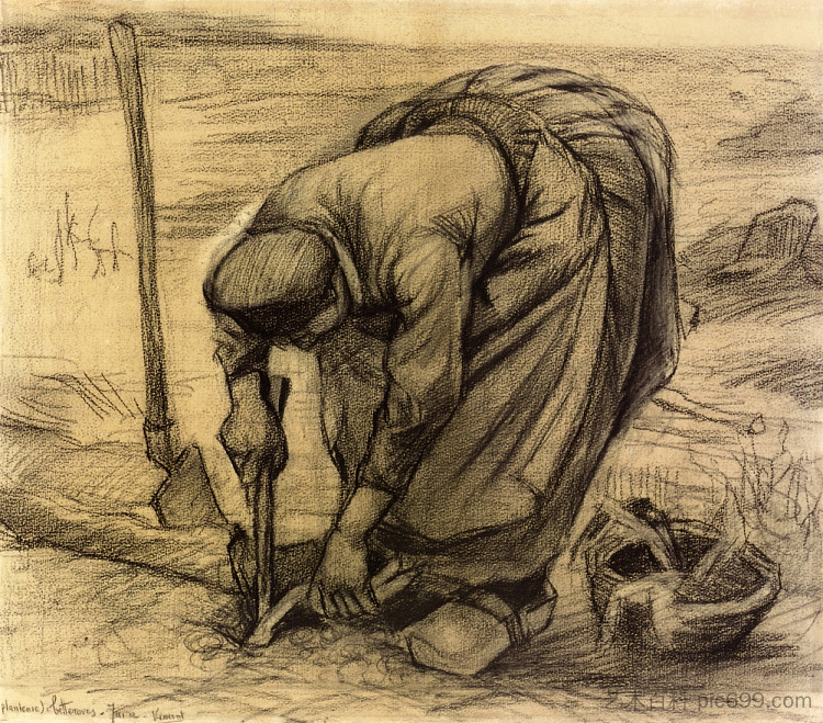 种植甜菜 Planting Beets (1885; Nunen / Nuenen,Netherlands ),文森特·梵高