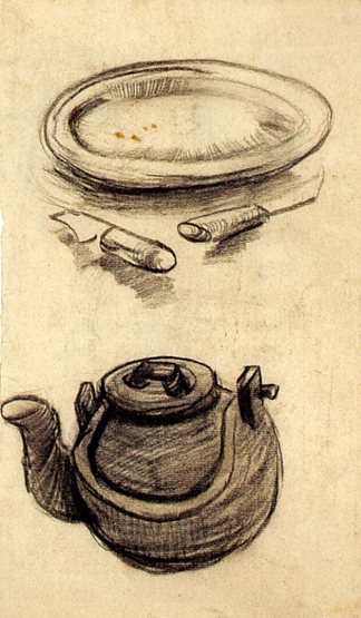 带餐具的盘子和水壶 Plate with Cutlery and a Kettle (1885; Nunen / Nuenen,Netherlands                     )，文森特·梵高
