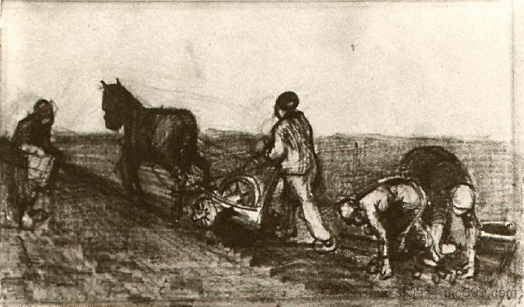 农夫和三个女人 Ploughman and Three Women (1883; Netherlands  )，文森特·梵高