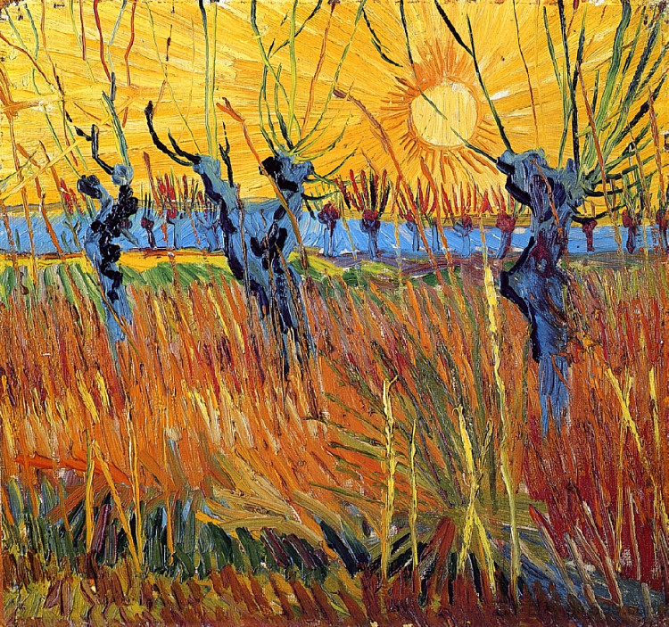 波拉德柳树和夕阳 Pollard Willows and Setting Sun (1888; Arles,Bouches-du-Rhône,France ),文森特·梵高