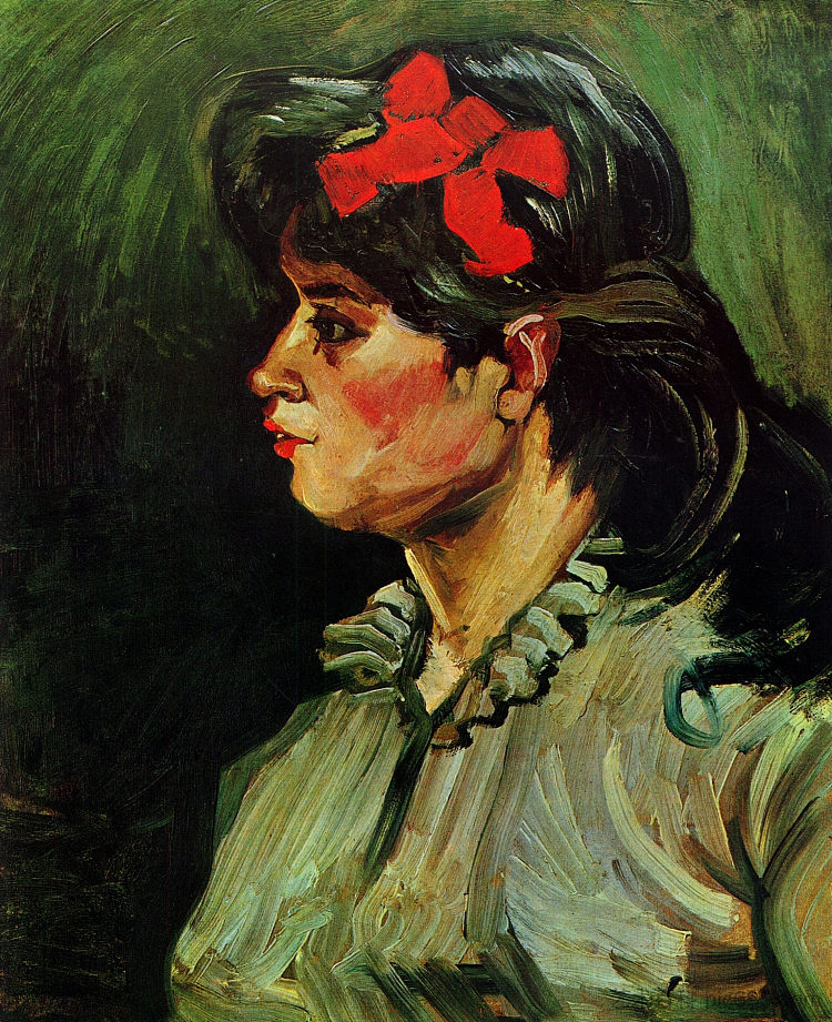 一个戴着红丝带的女人的肖像 Portrait of a Woman with a Red Ribbon (1885; Nunen / Nuenen,Netherlands  )，文森特·梵高