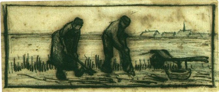 两个数字的土豆收获 Potato Harvest with Two Figures (1884; Nunen / Nuenen,Netherlands  )，文森特·梵高