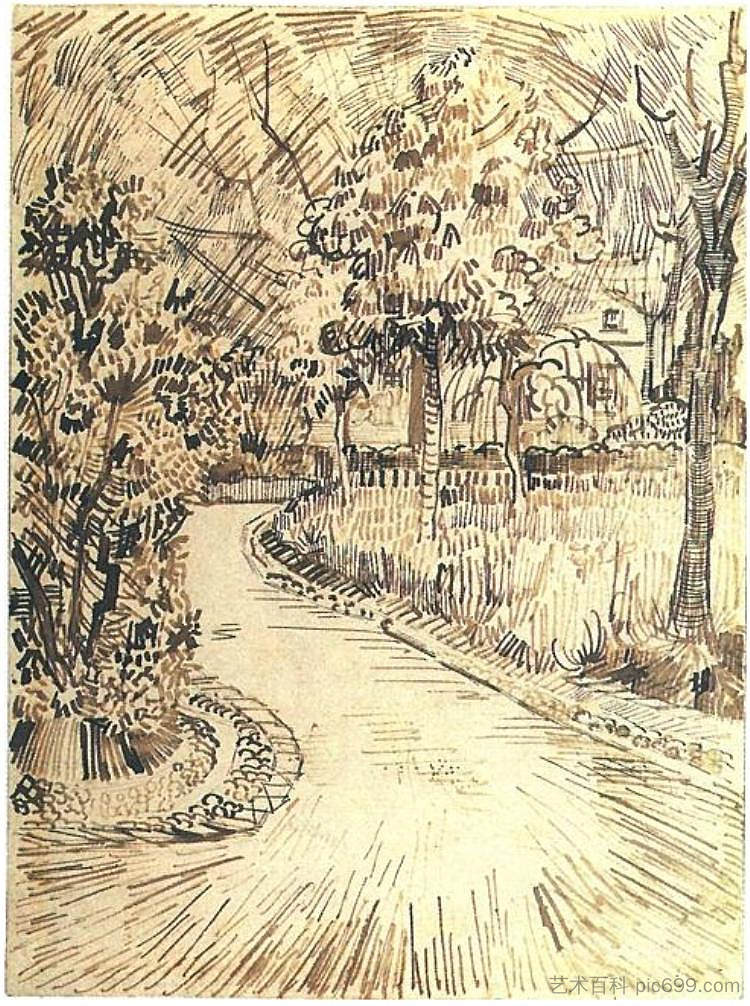 带黄房子一角的公共花园 Public Garden with a Corner of the Yellow House (1888; Arles,Bouches-du-Rhône,France  )，文森特·梵高