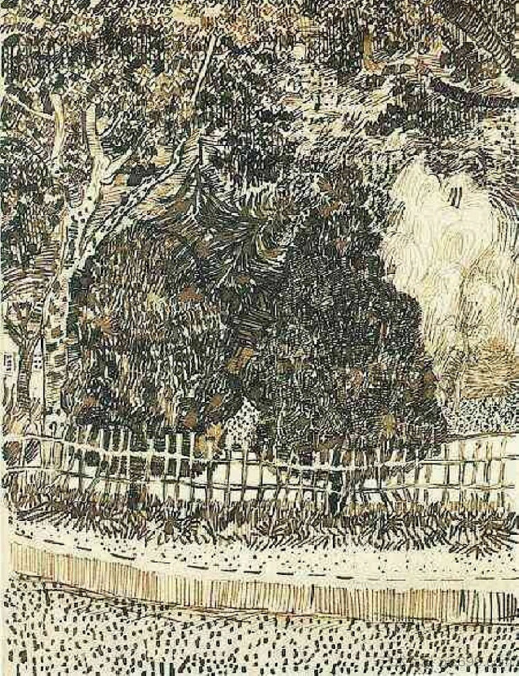 带围栏的公共花园 Public Garden with Fence (1888; Arles,Bouches-du-Rhône,France  )，文森特·梵高