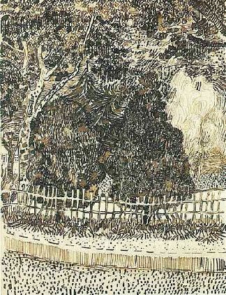 带围栏的公共花园 Public Garden with Fence (1888; Arles,Bouches-du-Rhône,France                     )，文森特·梵高