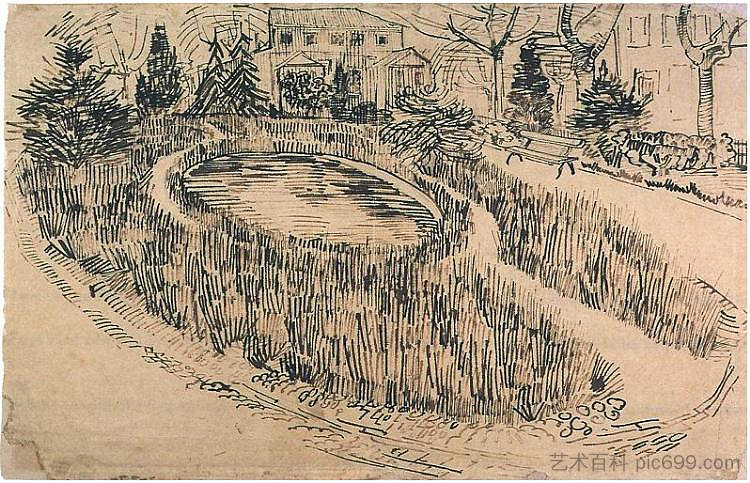 以文森特故居为背景的公共花园 Public Garden with Vincent s House in the Background (1888; Arles,Bouches-du-Rhône,France ),文森特·梵高
