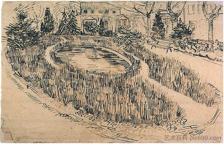 以文森特故居为背景的公共花园 Public Garden with Vincent s House in the Background (1888; Arles,Bouches-du-Rhône,France  )，文森特·梵高