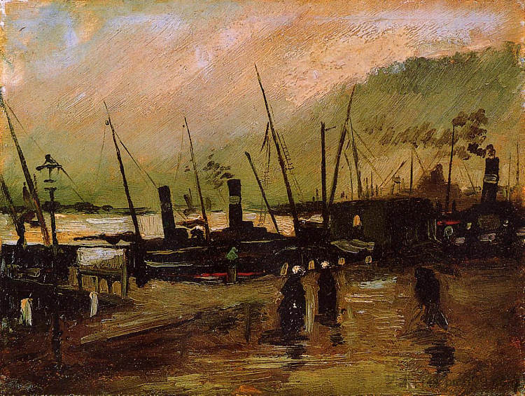 安特卫普码头上的船只 Quayside with Ships in Antwerp (1885; Netherlands ),文森特·梵高