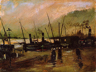 安特卫普码头上的船只 Quayside with Ships in Antwerp (1885; Netherlands                     )，文森特·梵高