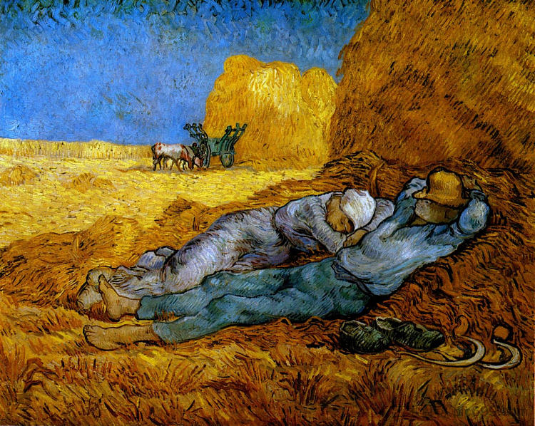 中午，下班休息（小米后） Noon, rest from work (after Millet) (1890; Saint-rémy-de-provence,France  )，文森特·梵高