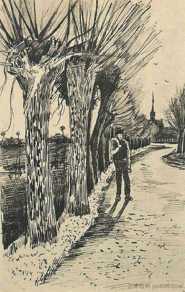 波拉德柳树路 Road with Pollard Willows (1881; Netherlands  )，文森特·梵高