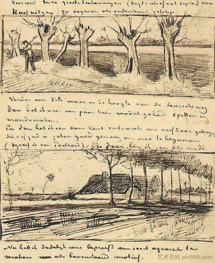 波拉德柳树路 Road with Pollard Willows (1881; Netherlands  )，文森特·梵高