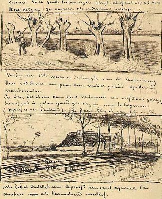 波拉德柳树路 Road with Pollard Willows (1881; Netherlands                     )，文森特·梵高