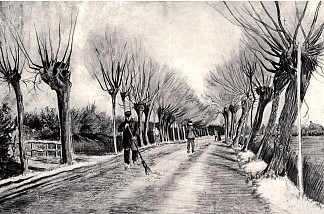 《柳树之路》和《扫帚人 Road with Pollard Willows and Man with Broom (1881; Netherlands                     )，文森特·梵高