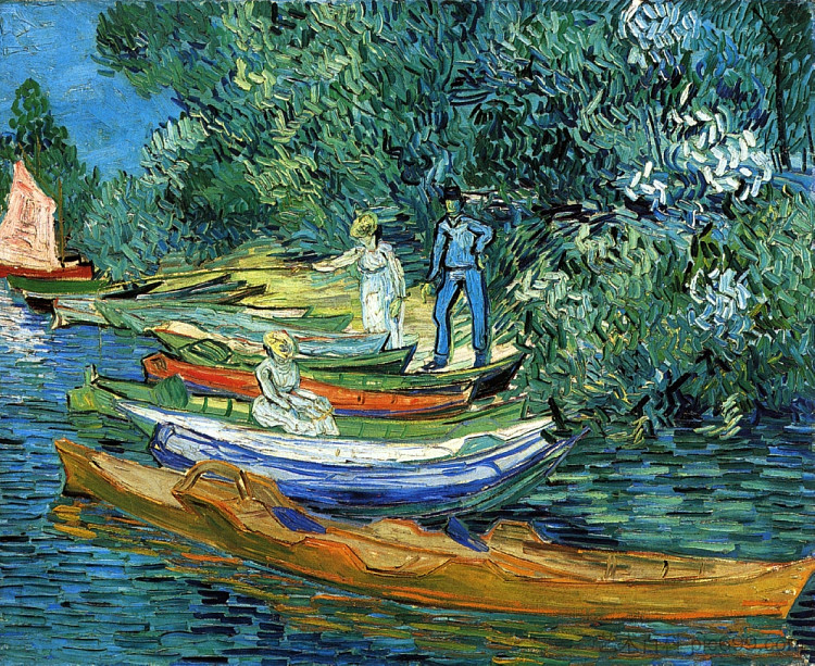 在奥韦尔瓦兹河畔划船 Rowing Boats on the Banks of the Oise at Auvers (1890; Auvers-sur-oise,France  )，文森特·梵高