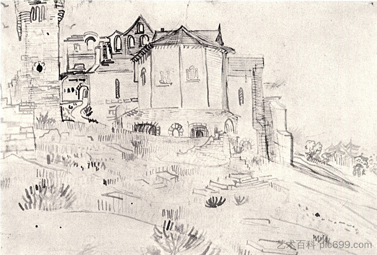 蒙马儒遗址 Ruins of Montmajour (1888; Arles,Bouches-du-Rhône,France  )，文森特·梵高