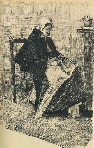 Scheveningen Woman Sewing Scheveningen Woman Sewing (1881; Netherlands                     )，文森特·梵高