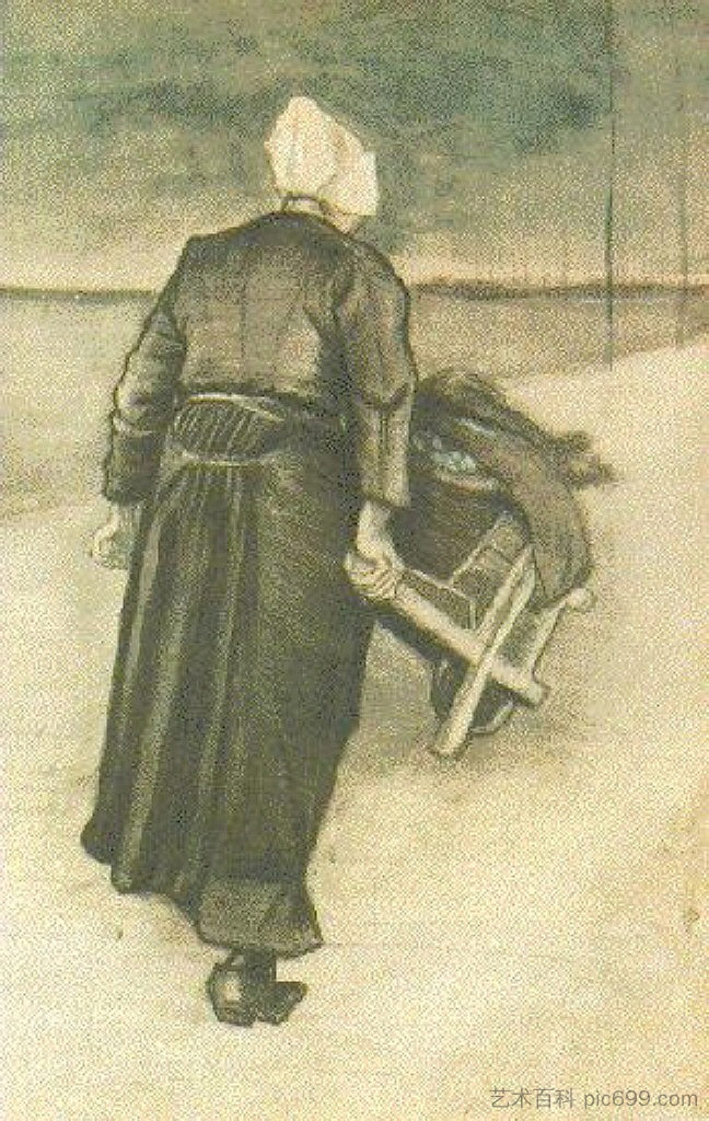 斯海弗宁恩推着手推车的女人 Scheveningen Woman with Wheeelbarrow (1883; Haag / Den Haag / La Haye / The Hague,Netherlands ),文森特·梵高