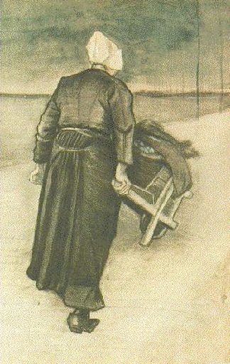 斯海弗宁恩推着手推车的女人 Scheveningen Woman with Wheeelbarrow (1883; Haag / Den Haag / La Haye / The Hague,Netherlands                     )，文森特·梵高