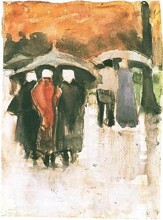 伞下的斯海弗宁根妇女和其他人 Scheveningen Women and Other People Under Umbrellas (1882; Haag / Den Haag / La Haye / The Hague,Netherlands                     )，文森特·梵高