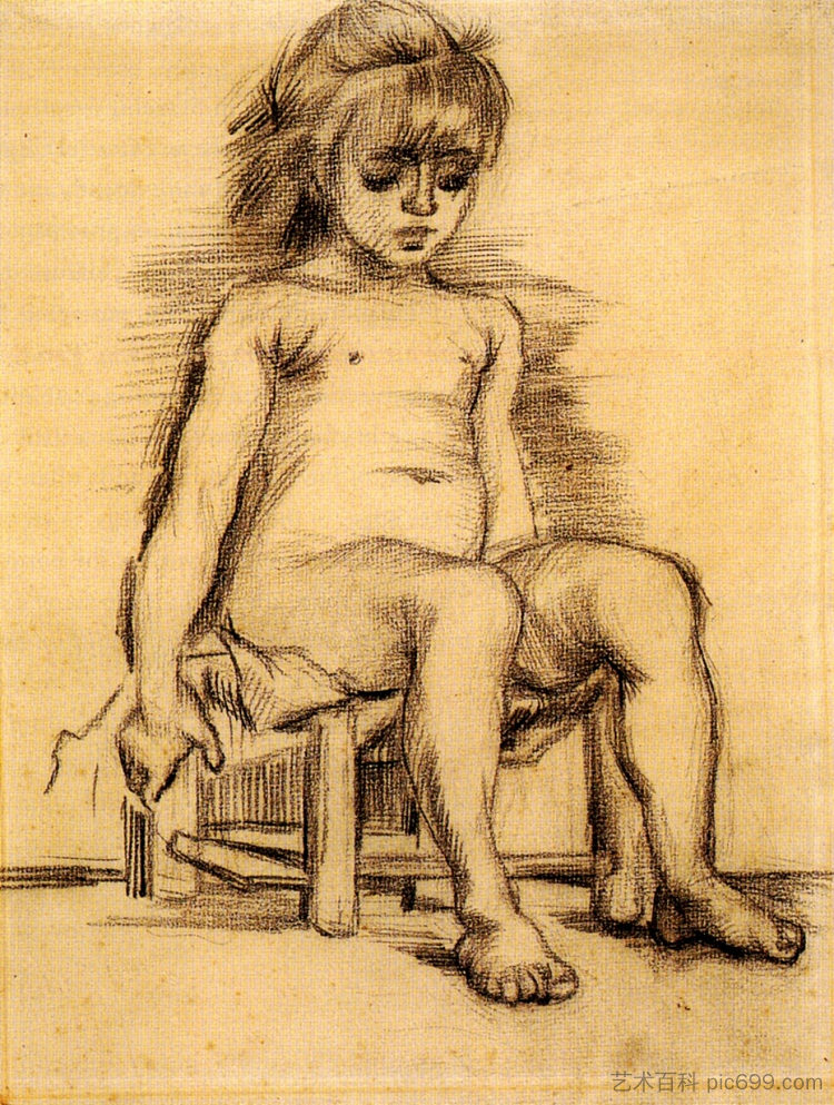 从前面看坐着的女孩 Seated Girl Seen from the Front (c.1886; Paris,France  )，文森特·梵高